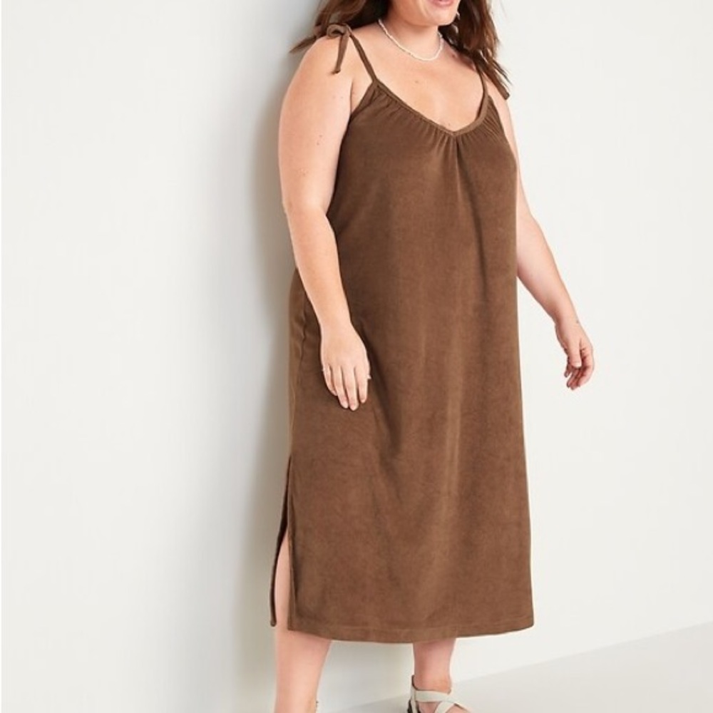 Old Navy Brown Terry Midi Dress with Tie Straps Sz XXL